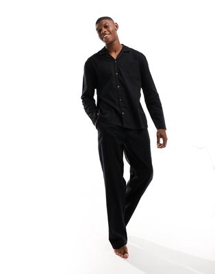 ASOS DESIGN pajama set with long sleeve shirt and pants in black flannel