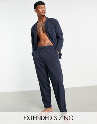 ASOS DESIGN pajama set with long sleeve shirt and pants in navy jersey