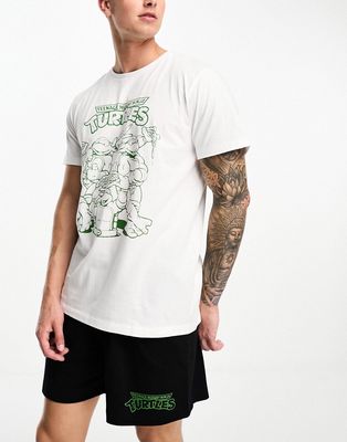 ASOS DESIGN pajama set with Ninja Turtles print t-shirt and shorts in black and white