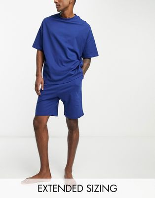 ASOS DESIGN pajama set with oversized t-shirt and shorts in jersey in navy