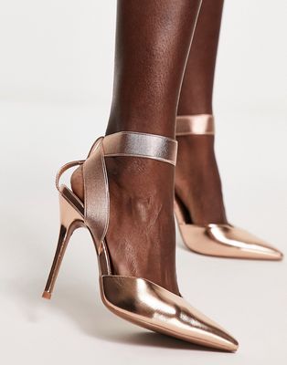 ASOS DESIGN Pantha elastic high heeled shoes in rose gold