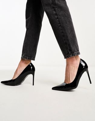 ASOS DESIGN Paphos pointed high heeled pumps in black patent