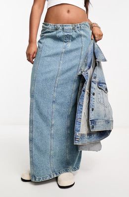 ASOS DESIGN Parachute Denim Midi Skirt in Mid Blue