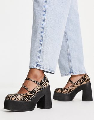 ASOS DESIGN Pavlova chunky high heeled shoes in zebra-Multi