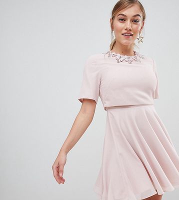 ASOS DESIGN Petite 3D crop top mini dress-Pink