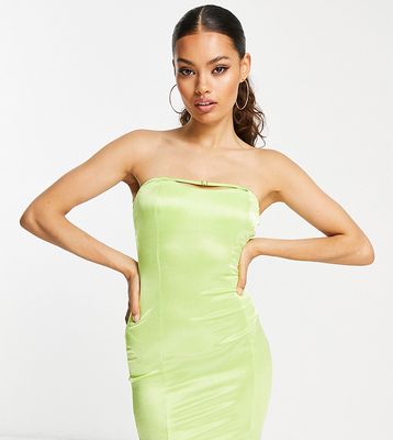 ASOS DESIGN Petite bandeau mini dress with gold trim detail in lime-Green