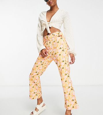 ASOS DESIGN Petite belted printed cropped pants in multi floral-Pink