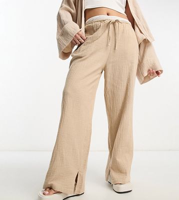 ASOS DESIGN Petite cheesecloth pull on pants in stone - part of a set-Neutral