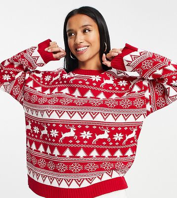 ASOS DESIGN Petite Christmas sweater in Fairisle pattern-Multi