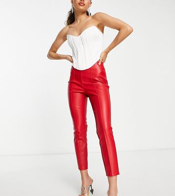 ASOS DESIGN Petite cigarette faux leather pants in red