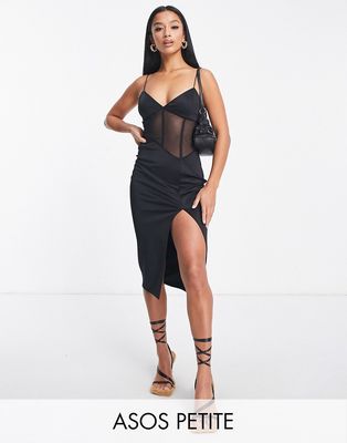 ASOS DESIGN Petite corset mesh midi dress in black