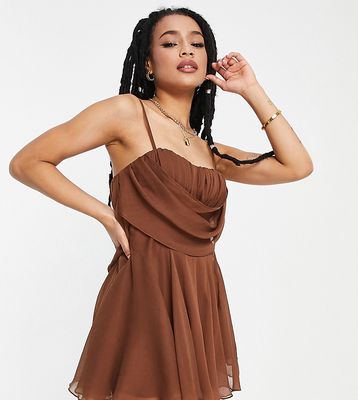 ASOS DESIGN Petite corset mini dress with soft cowl front in brown