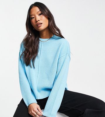 ASOS DESIGN Petite crew neck boxy sweater with seam front in blue