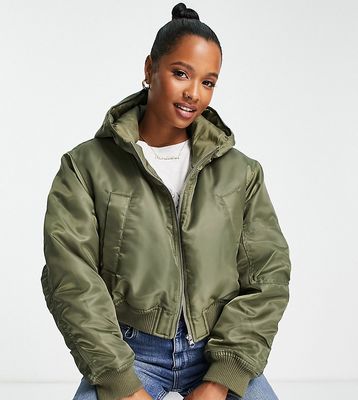 ASOS DESIGN Petite cropped bomber jacket in khaki-Green