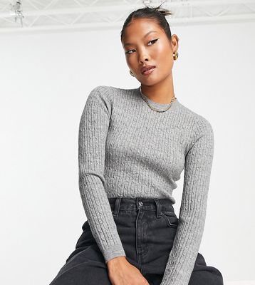 ASOS DESIGN Petite cropped sweater in mini cable stitch in gray heather