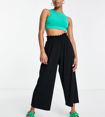 ASOS DESIGN Petite culotte pant with shirred waist in black
