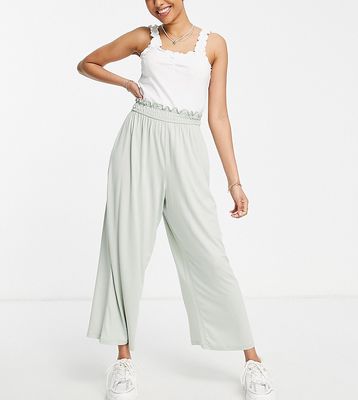 ASOS DESIGN Petite culotte pants with shirred waist in moss green