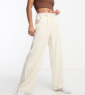 ASOS DESIGN Petite dad pant with linen in stone-Neutral