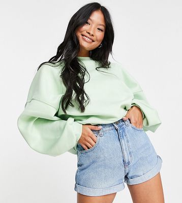 ASOS DESIGN Petite denim high rise 'slouchy' mom shorts in midwash - BLACK