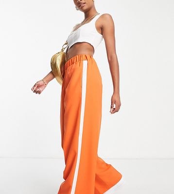 ASOS DESIGN Petite elastic waist tailored pants in amber with ivory side stripe-Orange