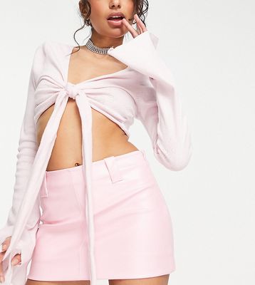 ASOS DESIGN Petite faux leather micro mini skirt in baby pink