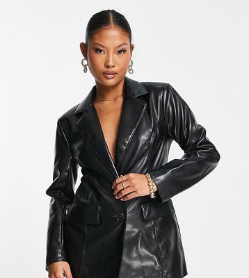 ASOS DESIGN Petite fitted leather look blazer in black