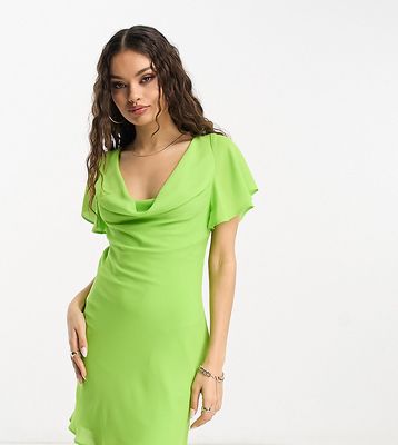 ASOS DESIGN Petite flutter sleeve cowl neck mini dress in green