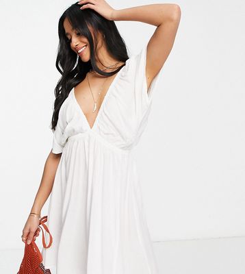 ASOS DESIGN Petite flutter sleeve mini beach dress in white
