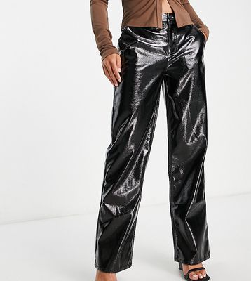 ASOS DESIGN Petite high shine crackle vinyl straight leg pants in black