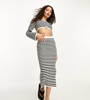 ASOS DESIGN Petite knit midi skirt in black and white stripe - part of a set-Multi