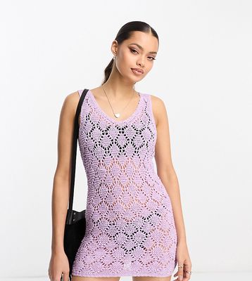 ASOS DESIGN Petite knit sleeveless mini dress in open stitch in lilac-Purple