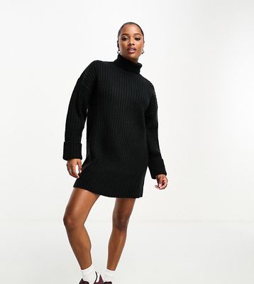 ASOS DESIGN Petite knit sweater mini dress with high neck in black