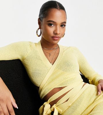 ASOS DESIGN Petite knit wrap top in yellow - part of a set
