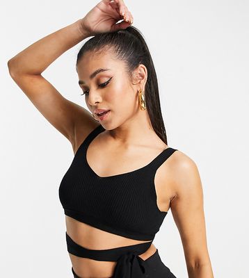 ASOS DESIGN Petite knitted bralette with tie waist detail in black - part of a set