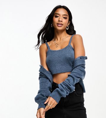 ASOS DESIGN Petite knitted cami top twin set in blue - part of a set