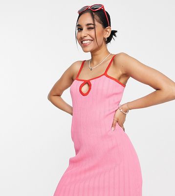 ASOS DESIGN Petite knitted mini dress with cut out detail and contrast trims-Pink