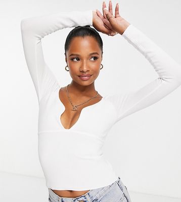 ASOS DESIGN Petite knitted top with sweetheart collar in white
