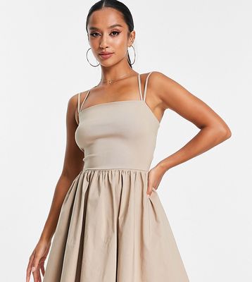 ASOS DESIGN Petite lace up back structured mini prom dress-Brown