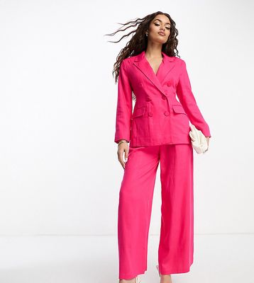 ASOS DESIGN Petite linen double breasted suit blazer in hot pink