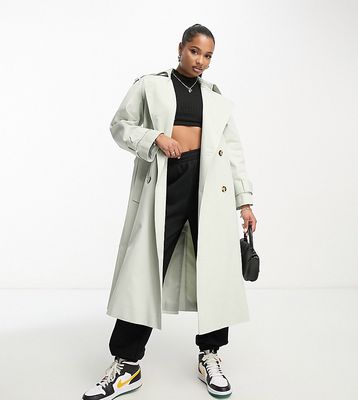 ASOS DESIGN Petite longline trench in pale sage-Green