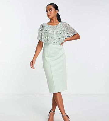ASOS DESIGN Petite midi dress with embellished sequin cape detail in mint-Green