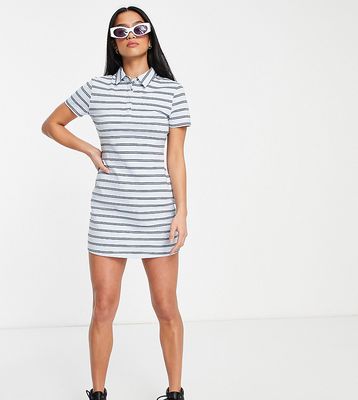 ASOS DESIGN Petite mini short sleeve polo dress in blue stripe-Multi