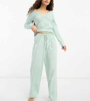 ASOS DESIGN Petite mix & match cotton pajama pants in sage-Green