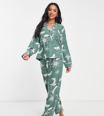 ASOS DESIGN Petite modal astrology shirt & pants pajama set in sage-Green