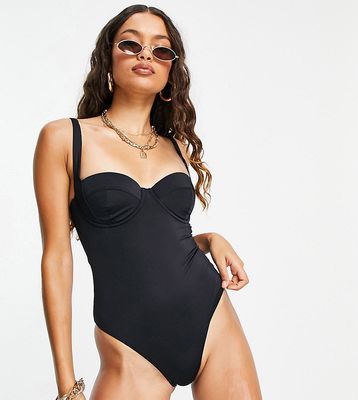 ASOS DESIGN petite molded underwired swimsuit in black