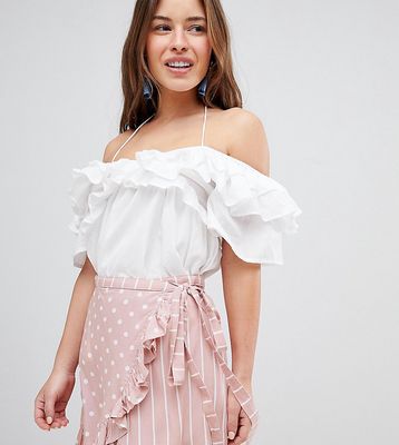 ASOS DESIGN Petite off shoulder top with ruffle detail-White