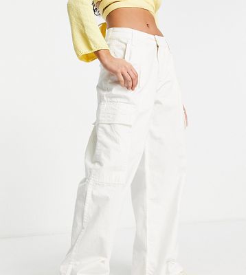 ASOS DESIGN Petite oversized cargo pants in ecru-White