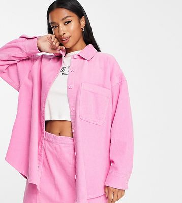 ASOS DESIGN Petite oversized cord shirt in pink - part of a set