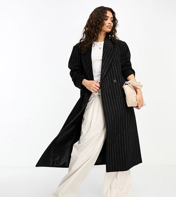 ASOS DESIGN Petite oversized dad coat in black pinstripe