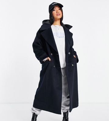 ASOS DESIGN Petite oversized hybrid coat with rainwear hood in navy-Multi